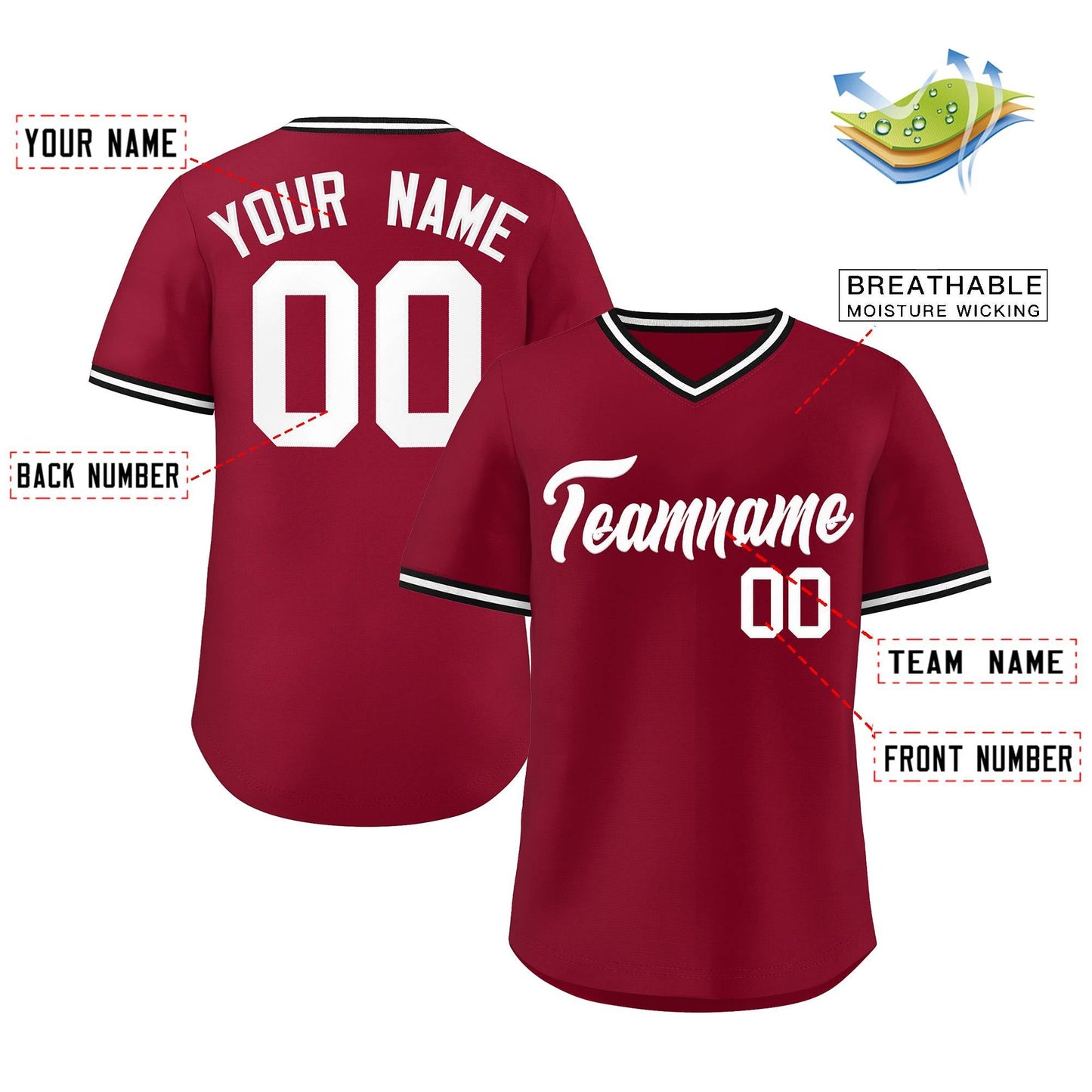 Custom Crimson Classic Style V-Neck Authentic Pullover Baseball Jersey Limited