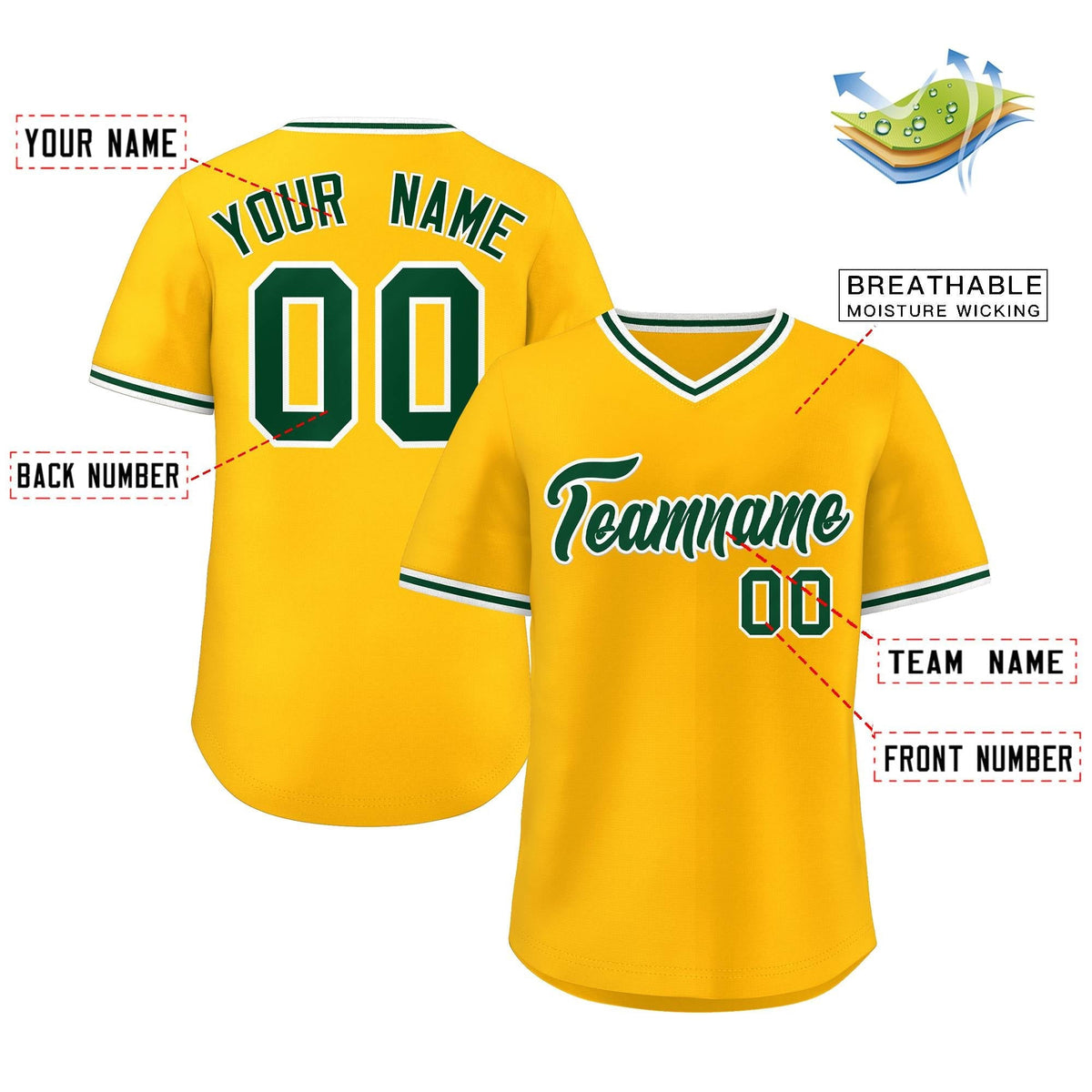 Custom Yellow Green Classic Style V-Neck Authentic Pullover Baseball Jersey Limited