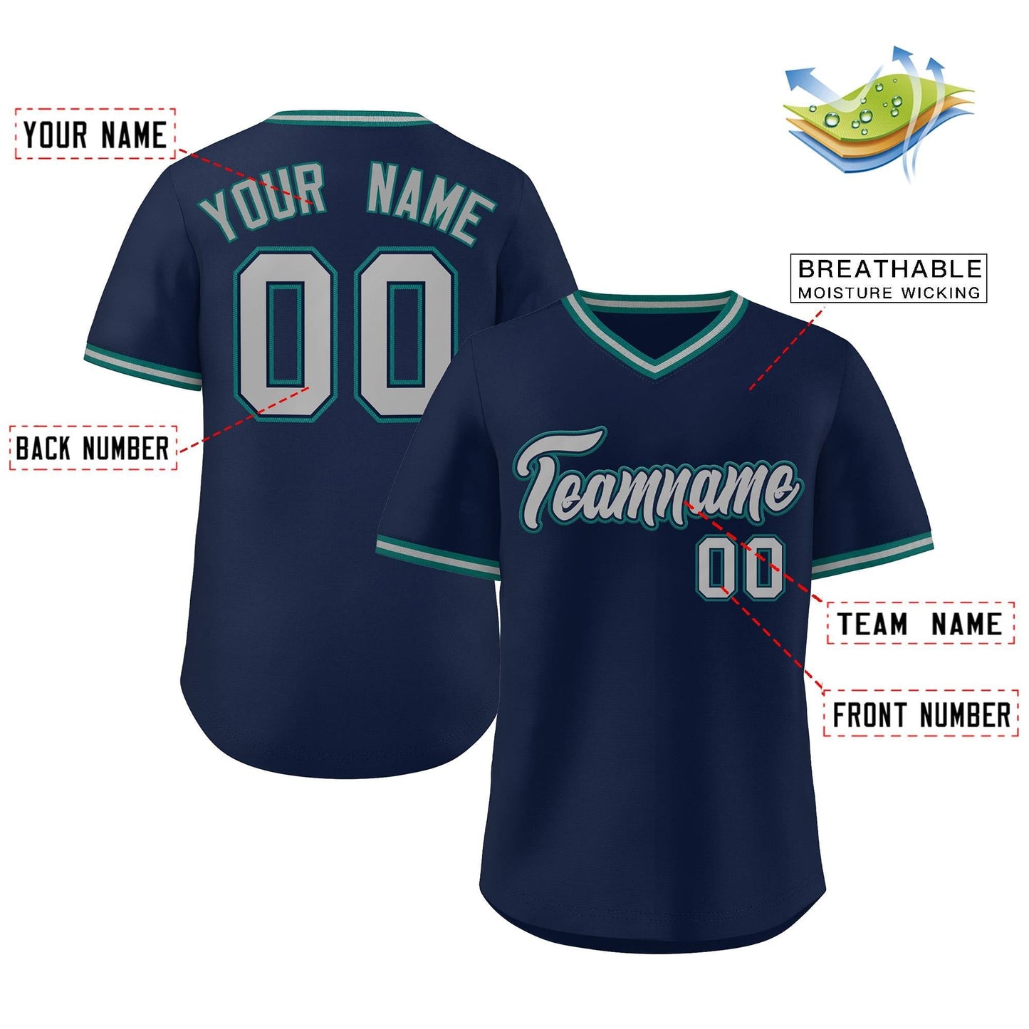 Custom Navy Gray Classic Style V-Neck Authentic Pullover Baseball Jersey Limited