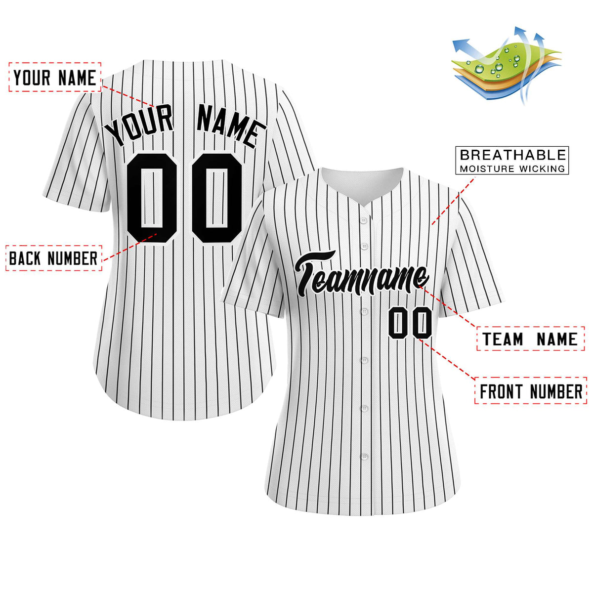 Custom White Black-White Stripe Fashion Baseball Jersey For Women Limited