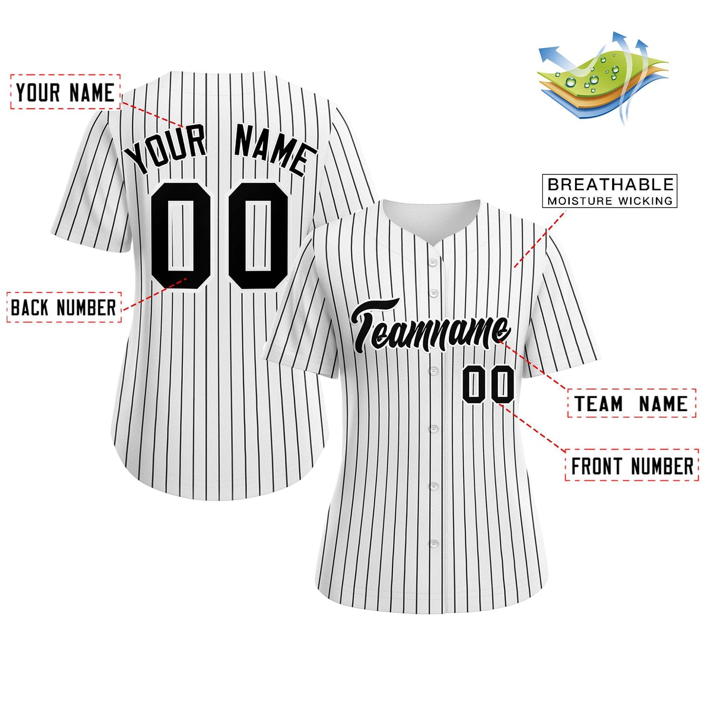 Custom White Black-White Stripe Fashion Baseball Jersey For Women Limited