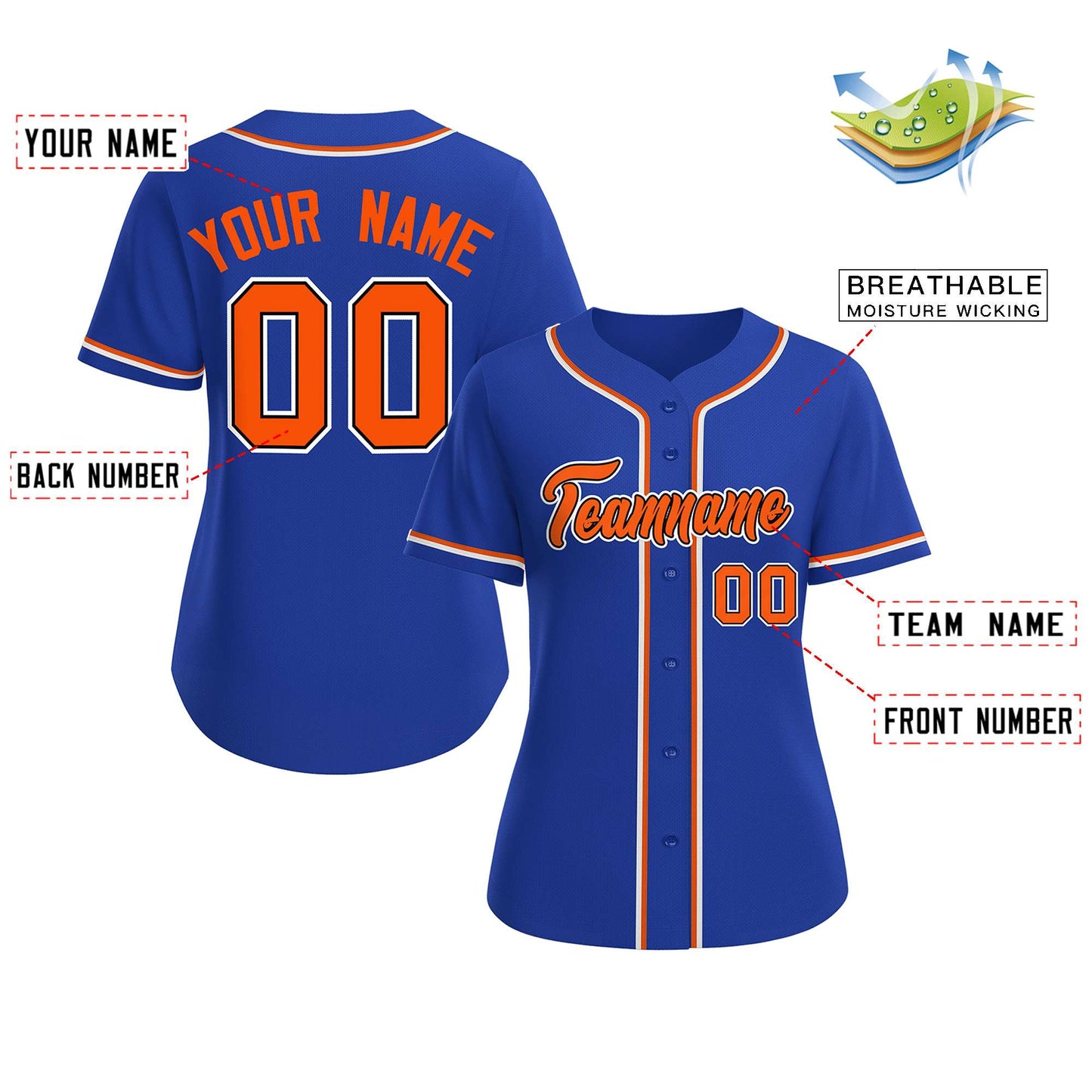 Custom Royal Orange-Black Classic Style Baseball Jersey For Women Limited