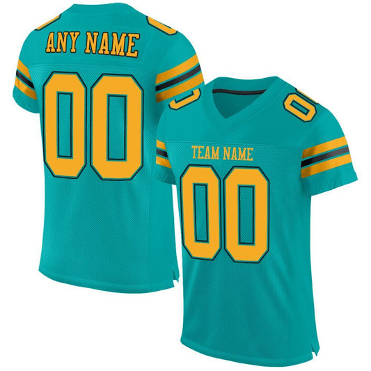 Custom Aqua Gold-Black Mesh Authentic Football Jersey Limited