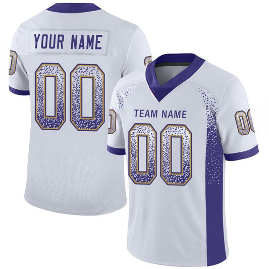 Custom White Purple-Old Gold Mesh Drift Fashion Football Jersey Limited