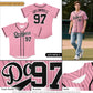 Custom Pink Black Stripe Fashion Design Full Button Authentic Baseball Jersey Limited
