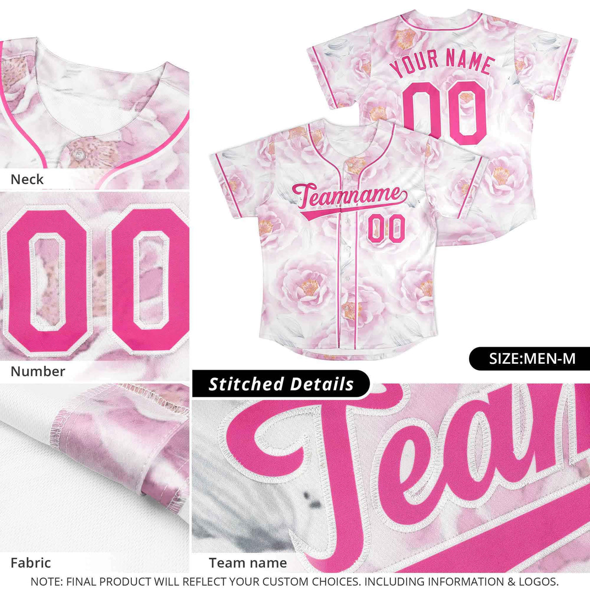 Custom Pink Pink-White Graffiti Pattern Authentic Flower Baseball Jersey Limited
