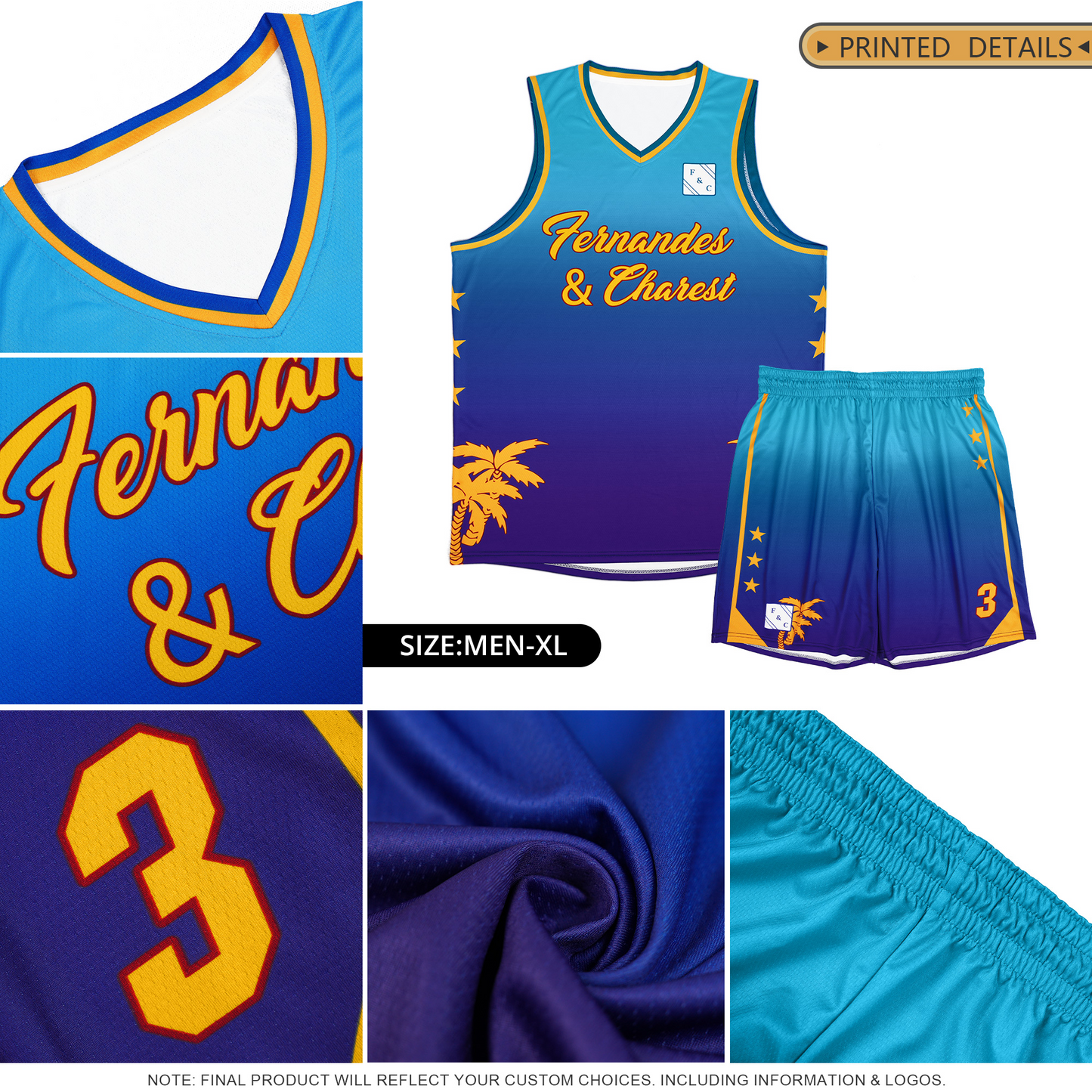 Custom Red Yellow-Green Gradient Fashion Coconut Palm Pattern Sports Uniform Basketball Jersey Limited