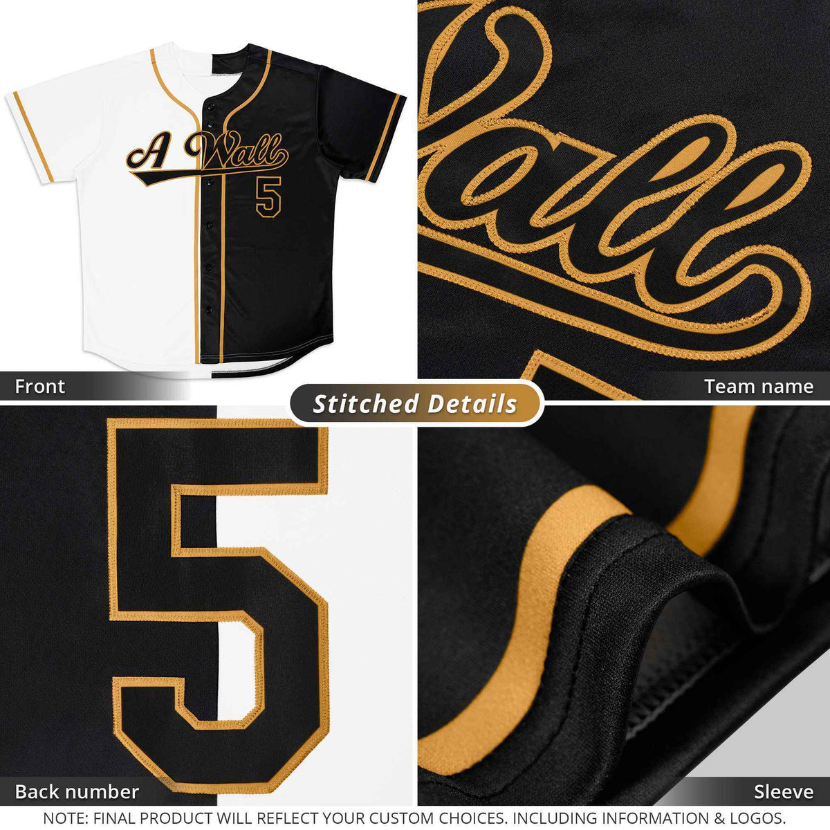 Custom Gold Black-Purple Split Fashion Authentic Baseball Jersey Limited