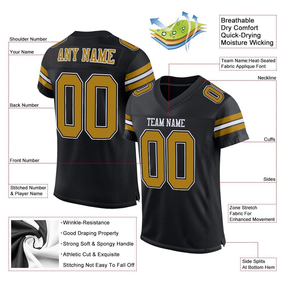 Custom Black Old Gold-White Mesh Authentic Football Jersey Limited