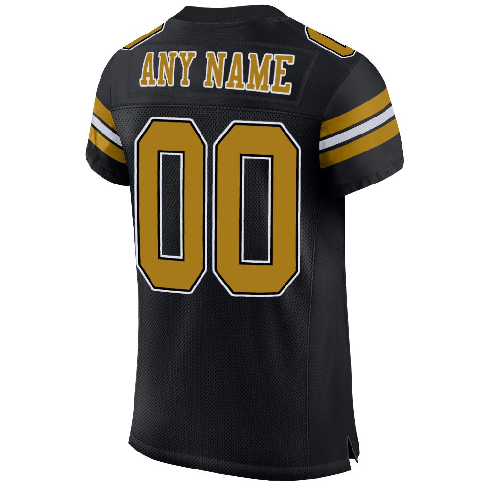 Custom Black Old Gold-White Mesh Authentic Football Jersey Limited