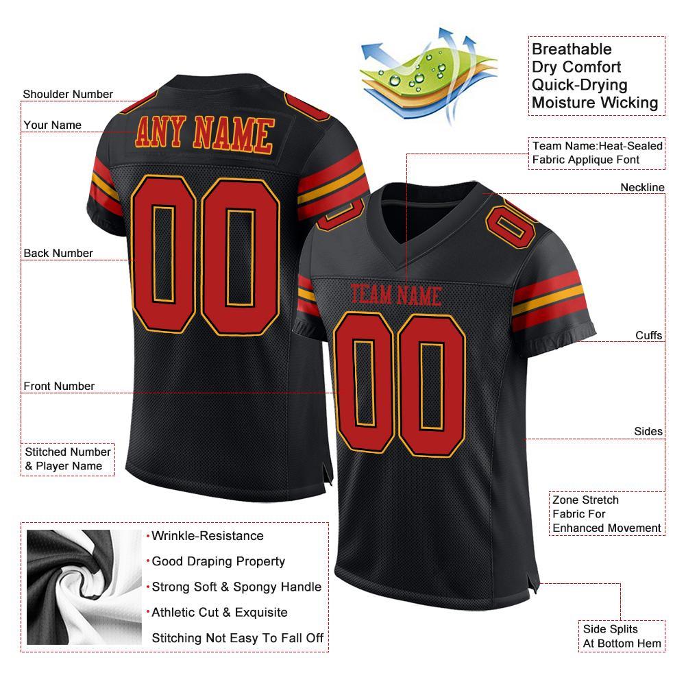 Custom Black Scarlet-Gold Mesh Authentic Football Jersey Limited