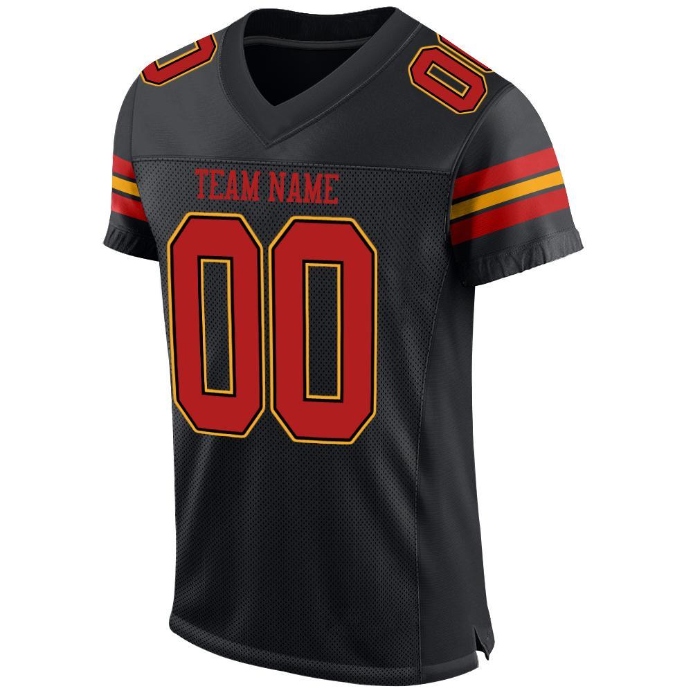 Custom Black Scarlet-Gold Mesh Authentic Football Jersey Limited