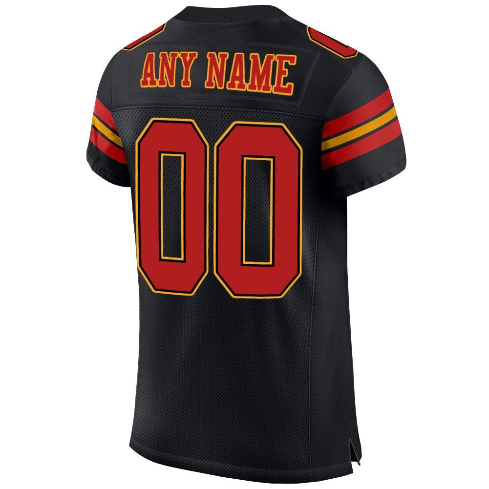 Custom Black Scarlet-Gold Mesh Authentic Football Jersey Limited