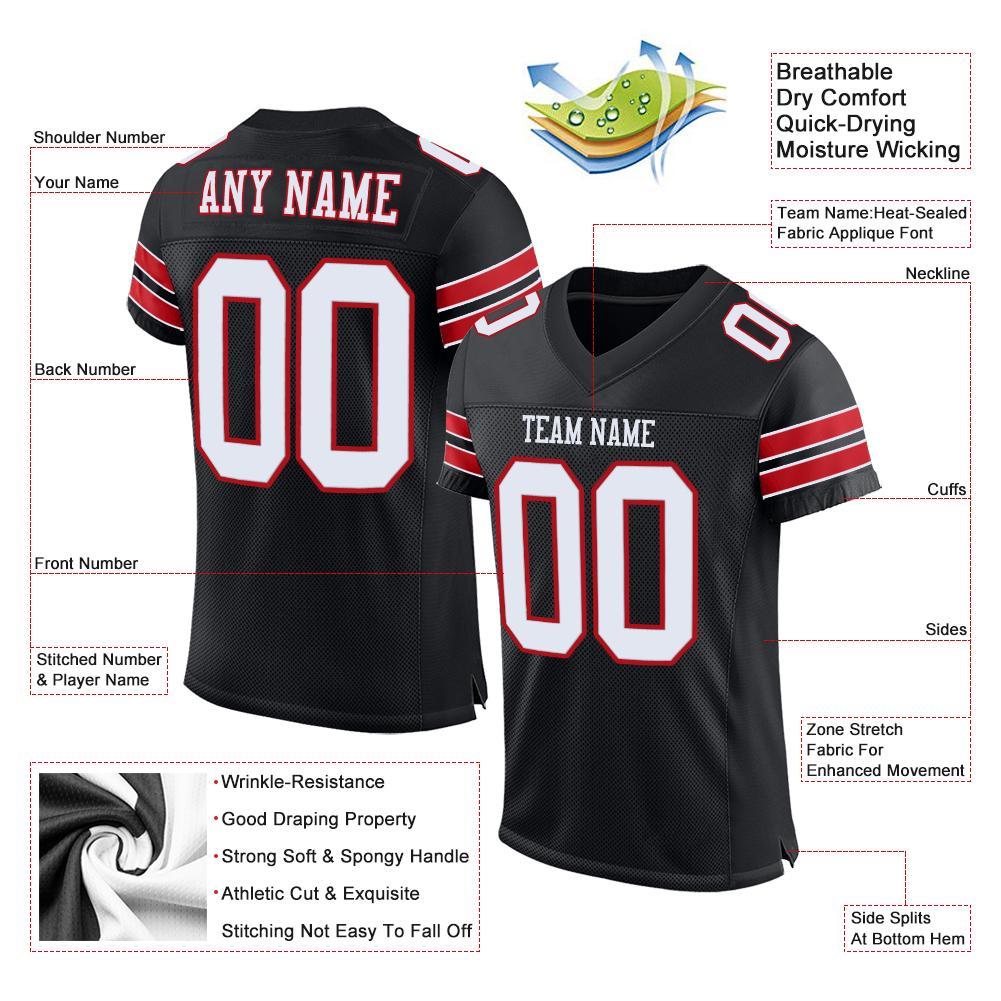 Custom Black White-Red Mesh Authentic Football Jersey Limited