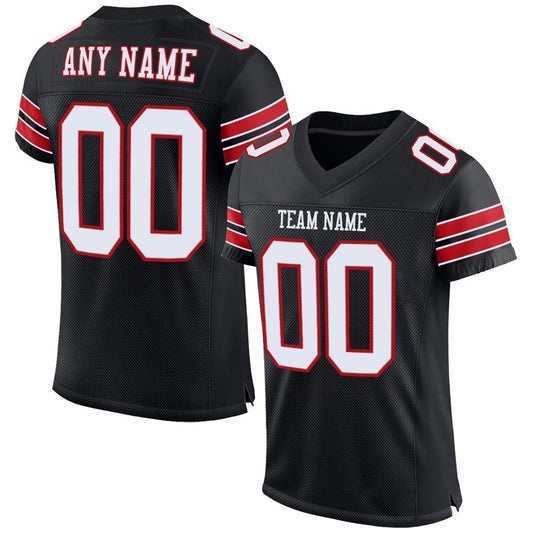 Custom Black White-Red Mesh Authentic Football Jersey Limited