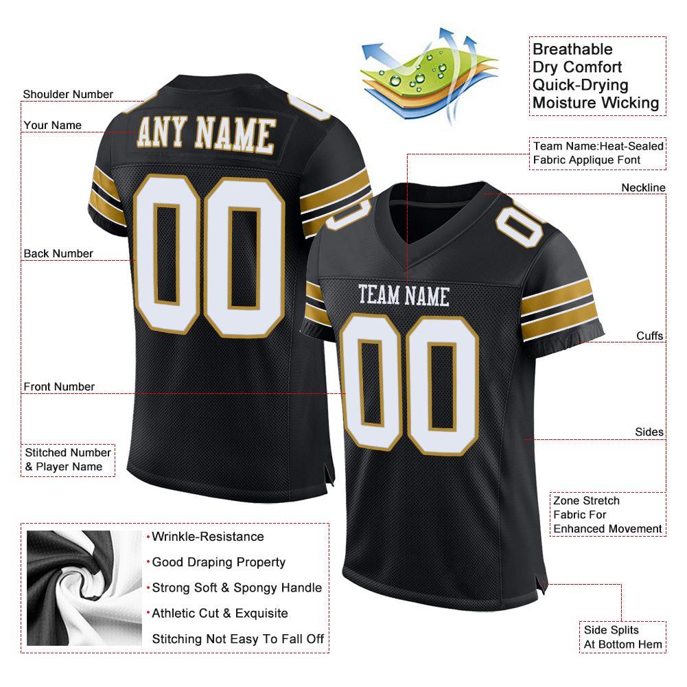 Custom Black White-Old Gold Mesh Authentic Football Jersey Limited