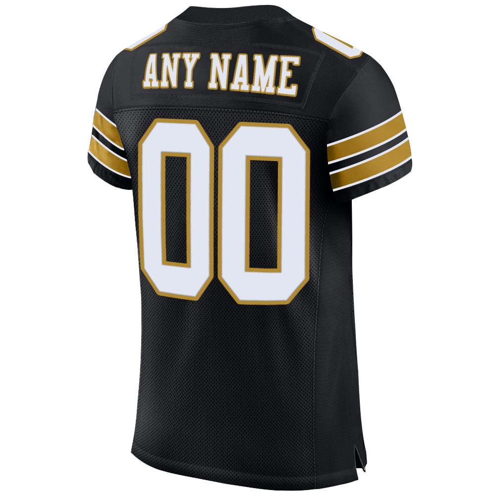 Custom Black White-Old Gold Mesh Authentic Football Jersey Limited