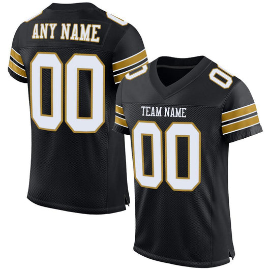 Custom Black White-Old Gold Mesh Authentic Football Jersey Limited