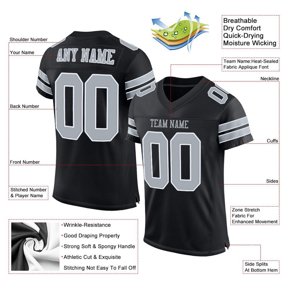 Custom Black Silver-White Mesh Authentic Football Jersey Limited