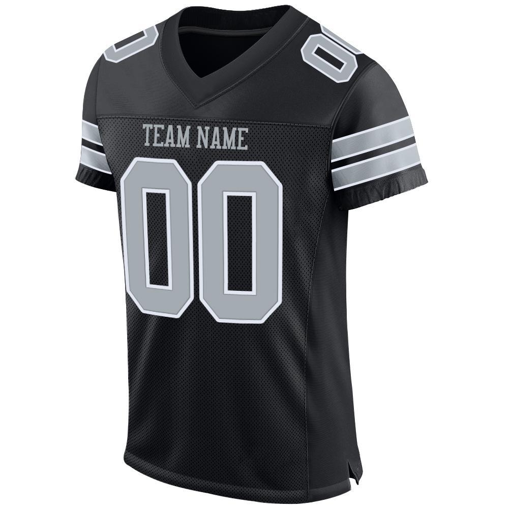 Custom Black Silver-White Mesh Authentic Football Jersey Limited