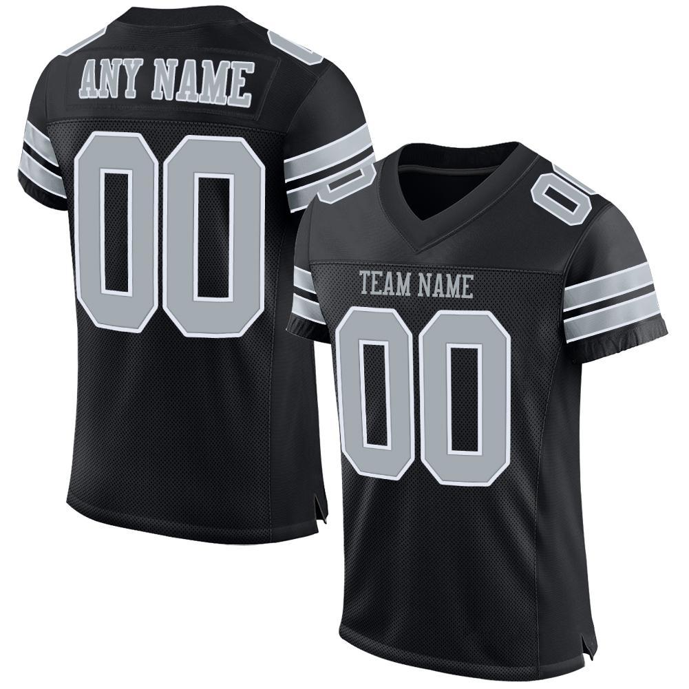 Custom Black Silver-White Mesh Authentic Football Jersey Limited
