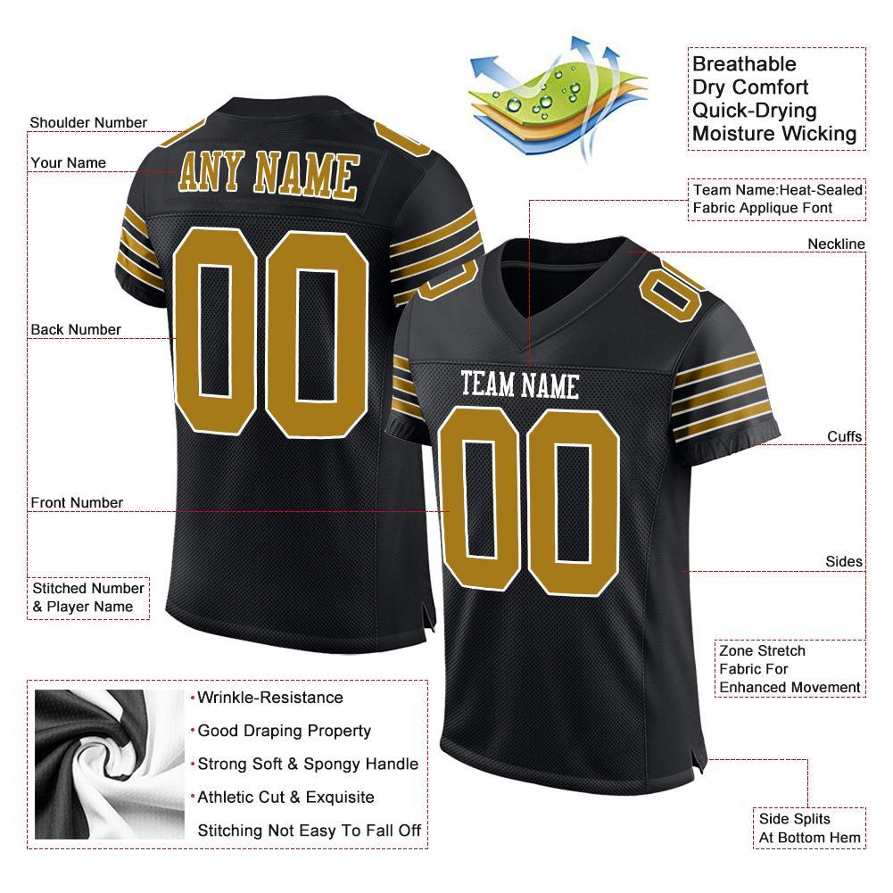 Custom Black Old Gold-White Mesh Authentic Football Jersey Limited