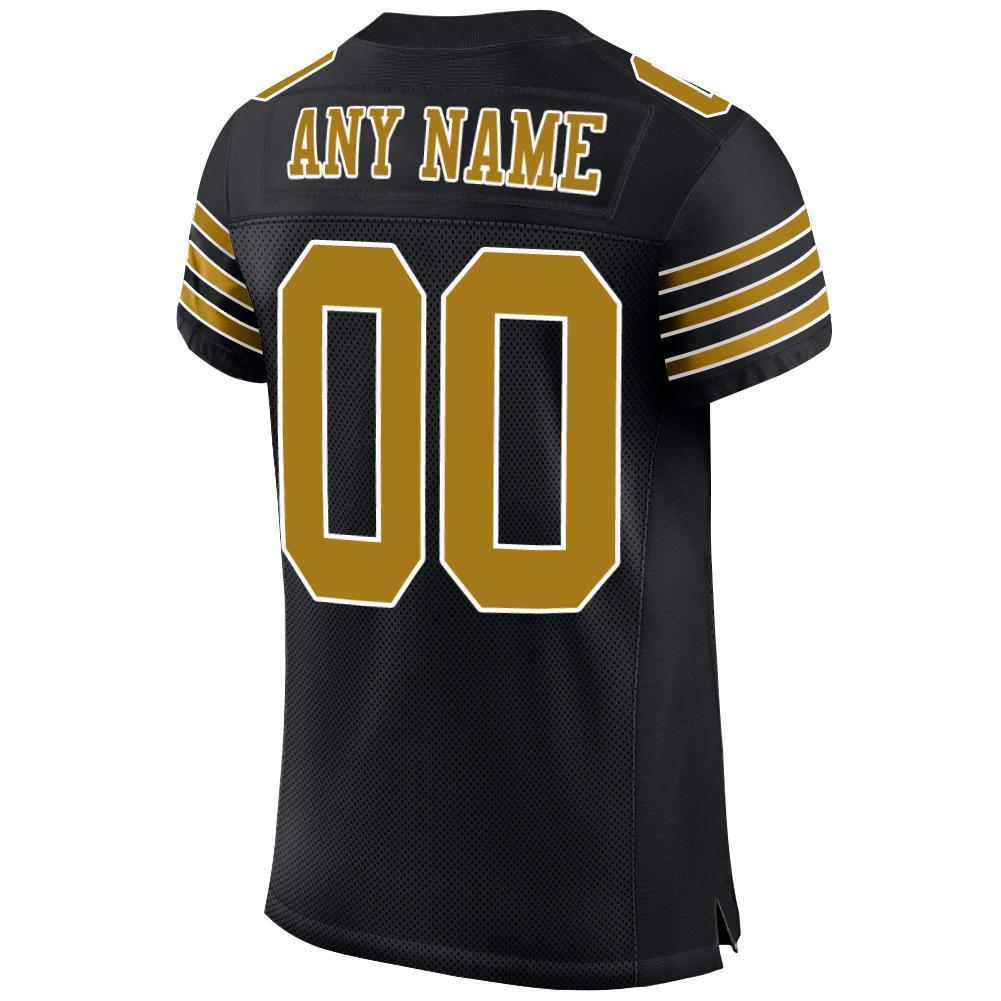 Custom Black Old Gold-White Mesh Authentic Football Jersey Limited