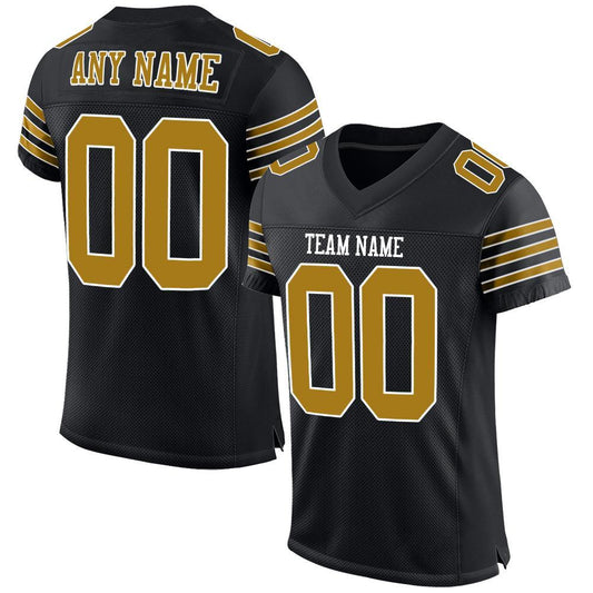 Custom Black Old Gold-White Mesh Authentic Football Jersey Limited