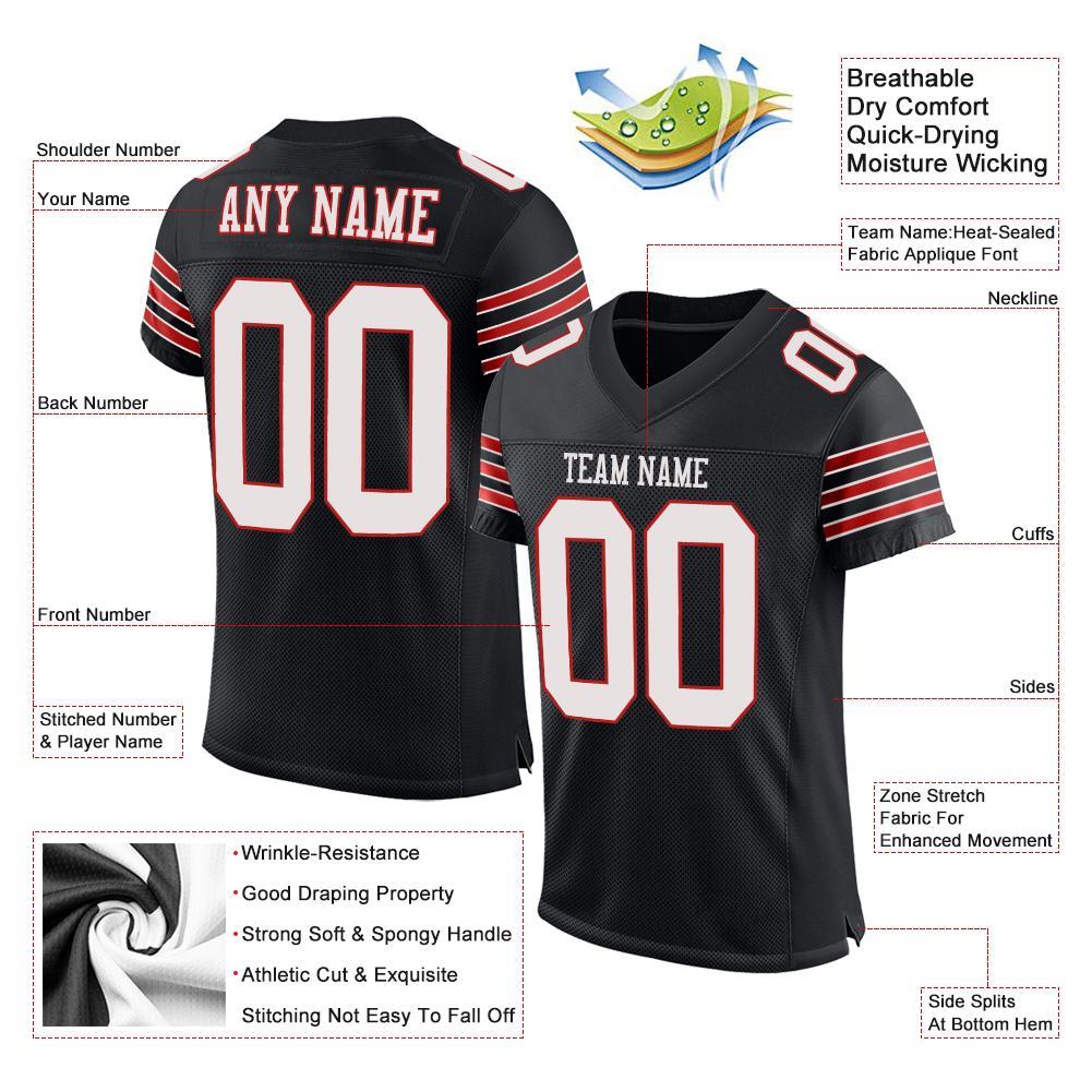 Custom Black White-Scarlet Mesh Authentic Football Jersey Limited