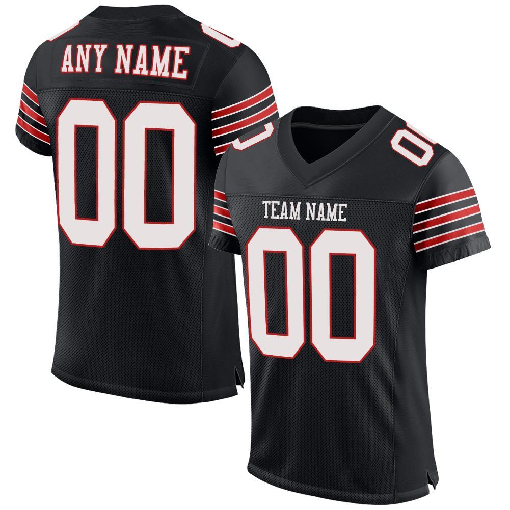 Custom Black White-Scarlet Mesh Authentic Football Jersey Limited
