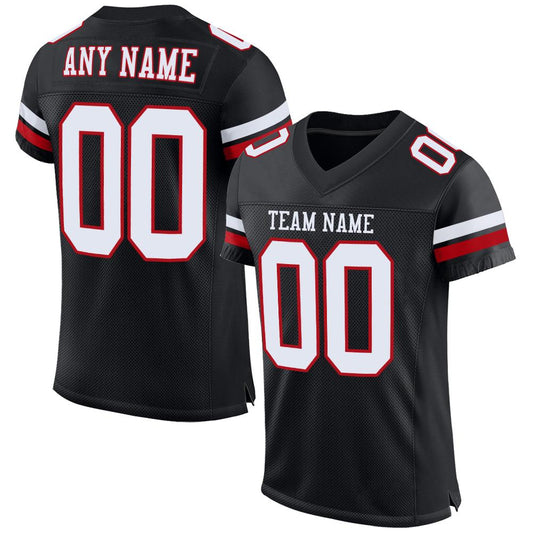 Custom Black White-Red Mesh Authentic Football Jersey Limited