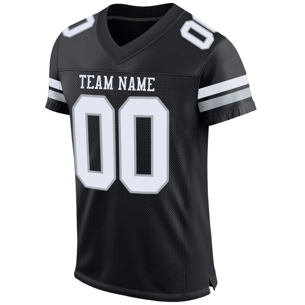 Custom Black White-Silver Mesh Authentic Football Jersey Limited