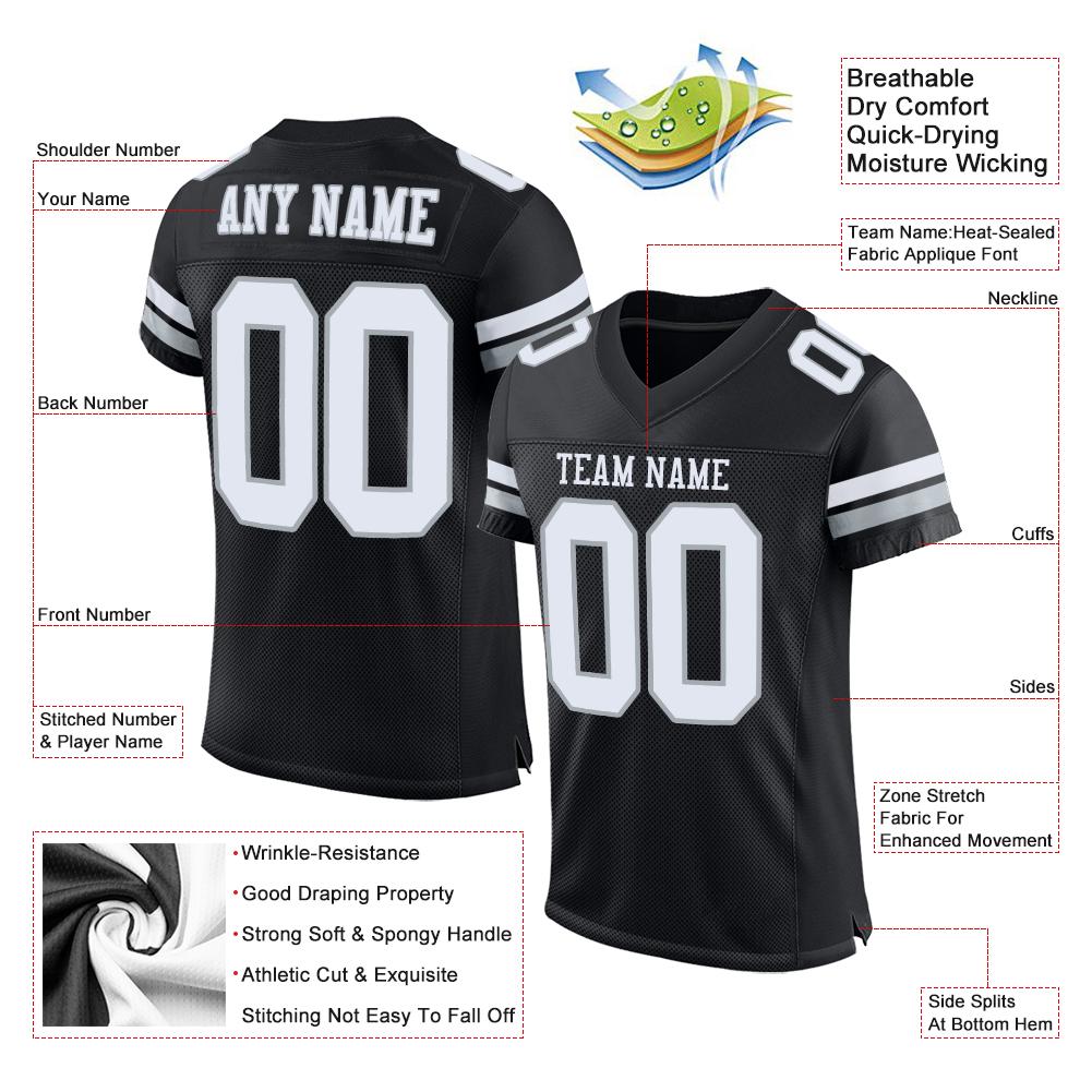 Custom Black White-Silver Mesh Authentic Football Jersey Limited