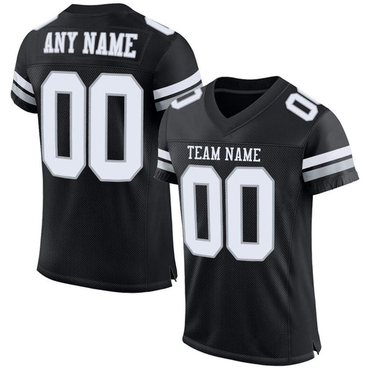 Custom Black White-Silver Mesh Authentic Football Jersey Limited