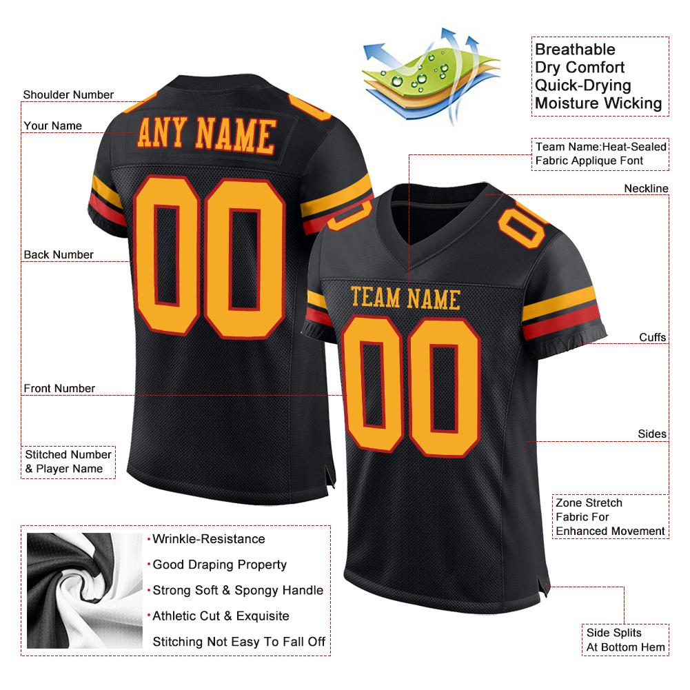 Custom Black Gold-Scarlet Mesh Authentic Football Jersey Limited