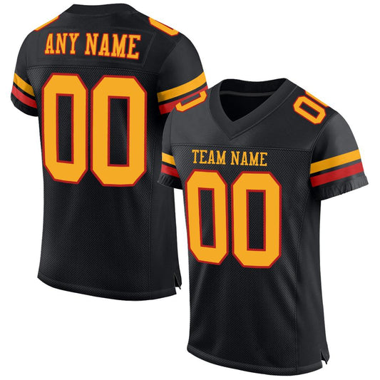 Custom Black Gold-Scarlet Mesh Authentic Football Jersey Limited