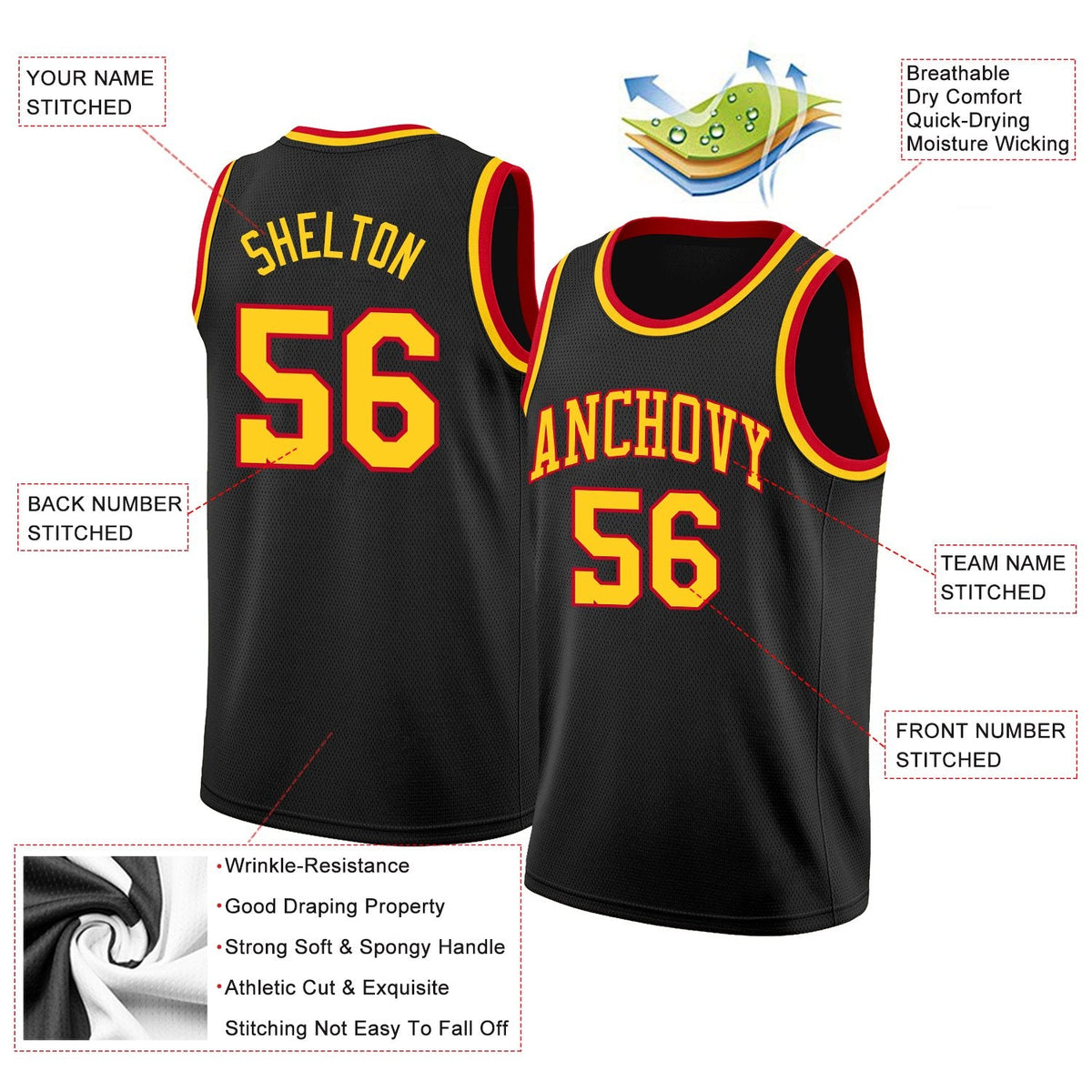 Custom Black Gold-Red Classic Tops Mesh Sport Basketball Jersey Limited