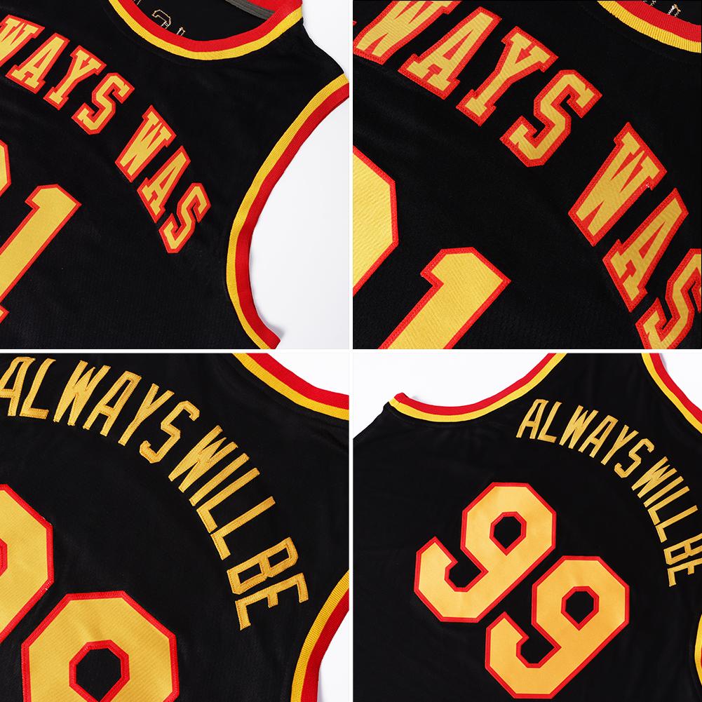 Custom Black Gold-Red Classic Tops Mesh Sport Basketball Jersey Limited