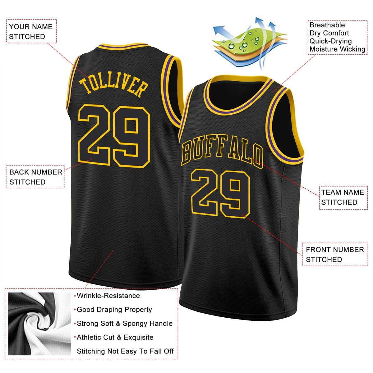 Custom Black Gold Classic Tops Authentic Basketball Jersey Limited