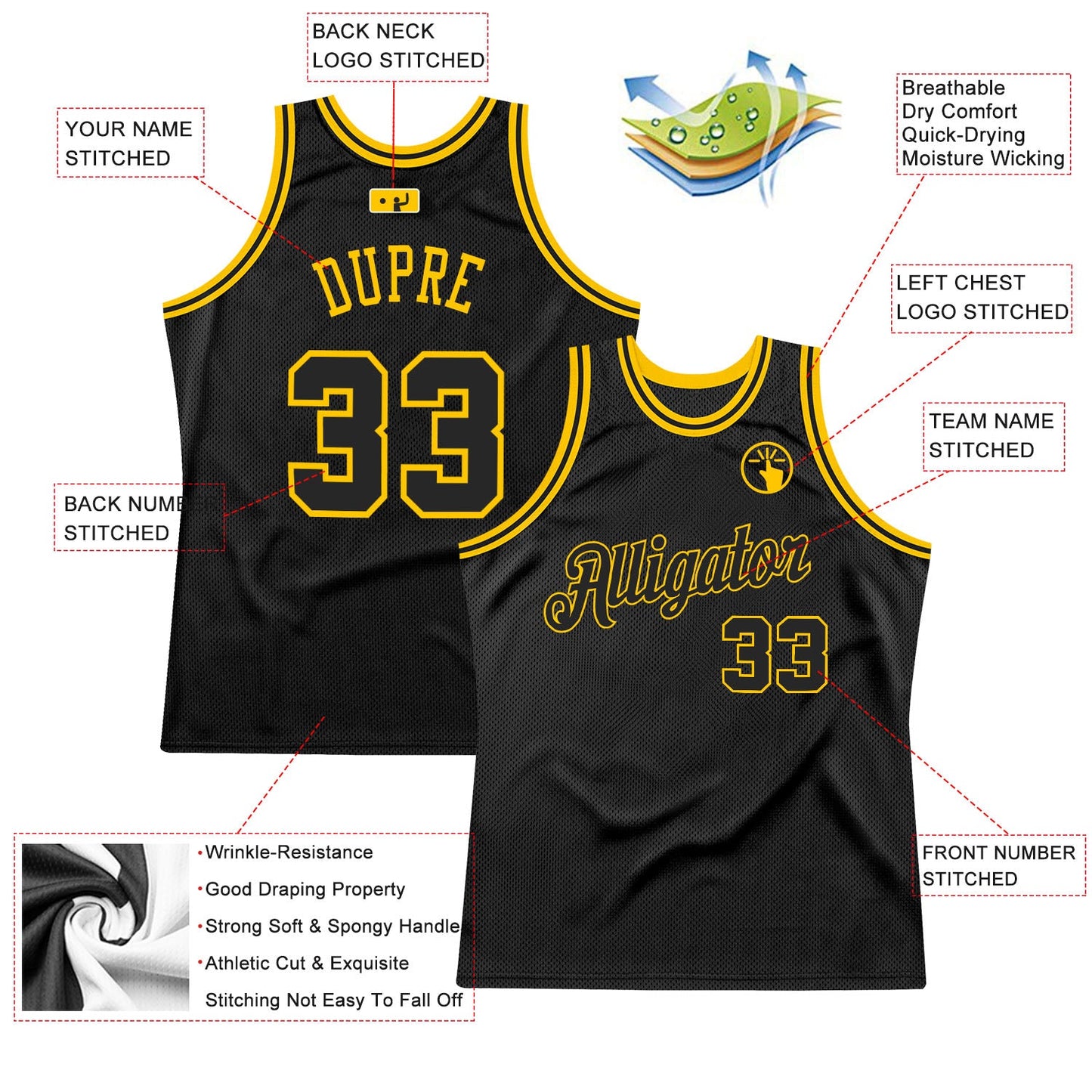 Custom Black Black-Gold Authentic Throwback Basketball Jersey Limited