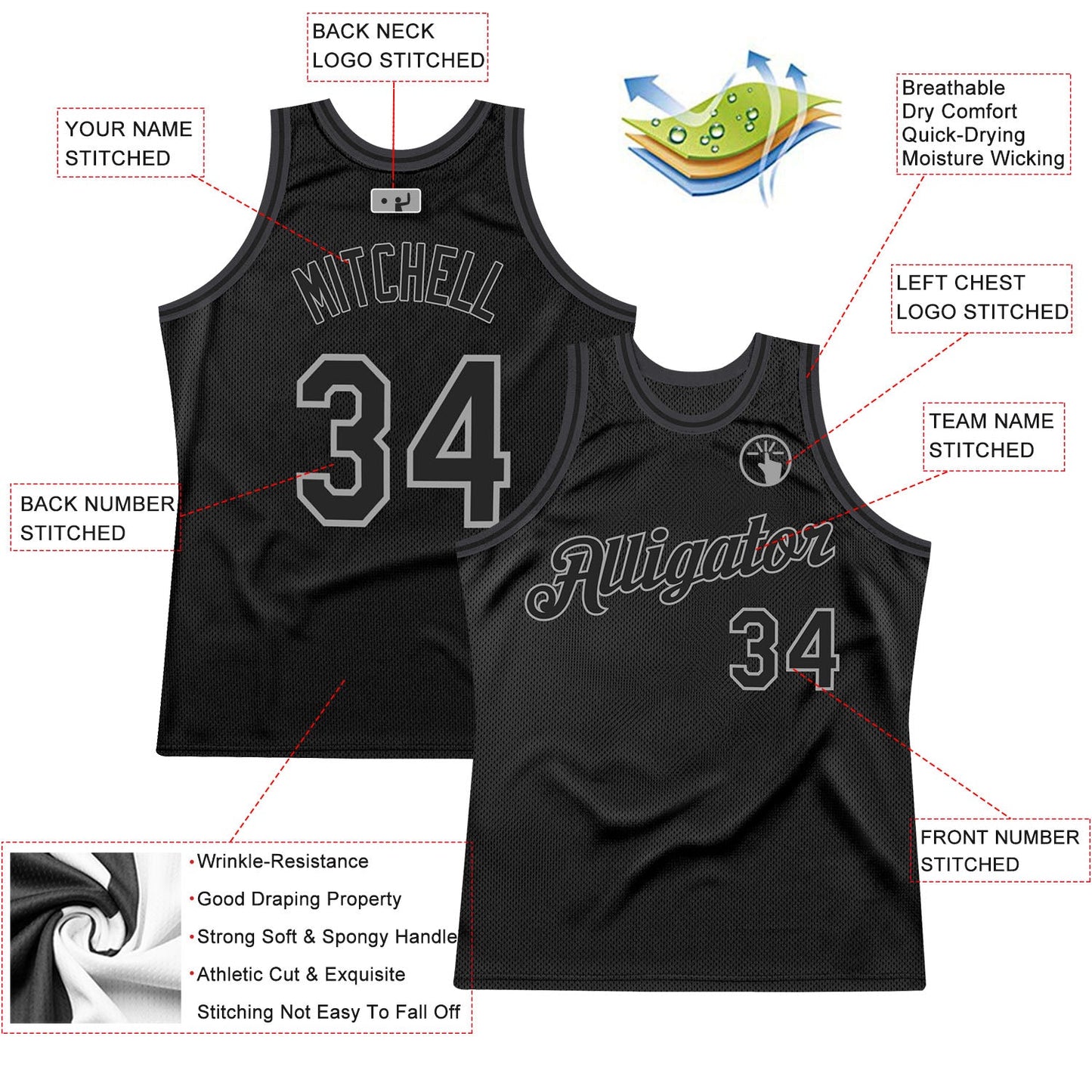 Custom Black Black-Gray Authentic Throwback Basketball Jersey Limited