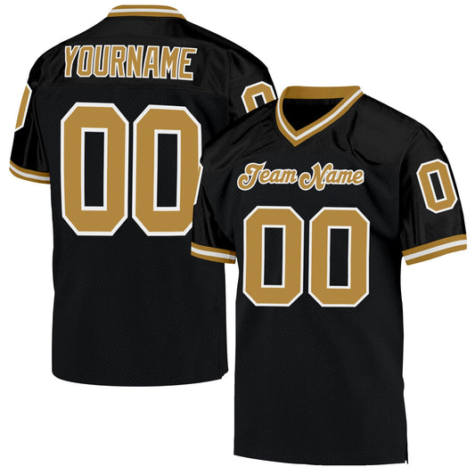 Custom Black Old Gold-White Mesh Authentic Throwback Football Jersey Limited
