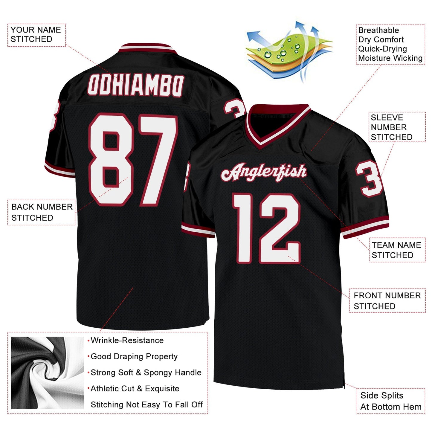 Custom Black White-Cardinal Mesh Authentic Throwback Football Jersey Limited