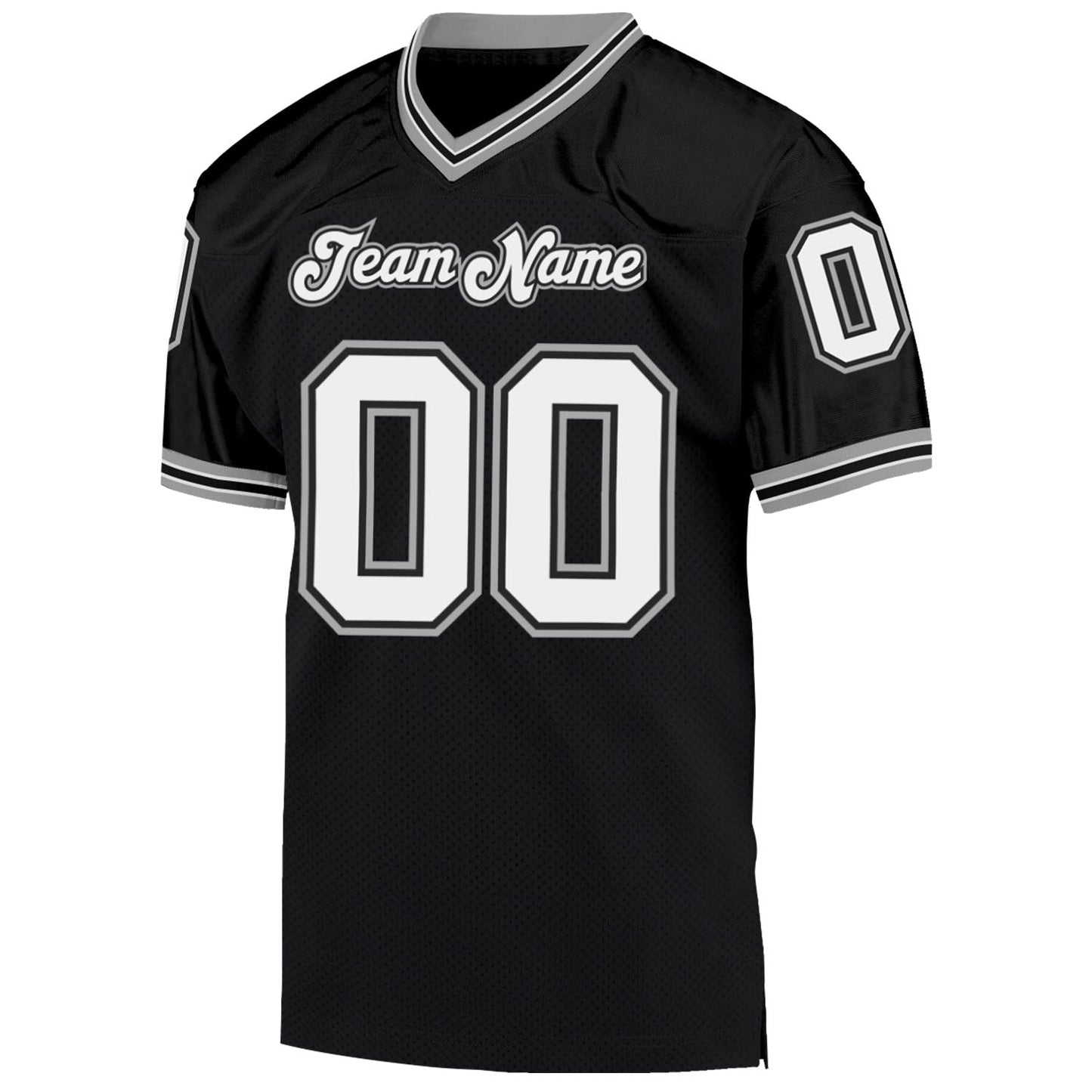 Custom Black White-Gray Mesh Authentic Throwback Football Jersey Limited