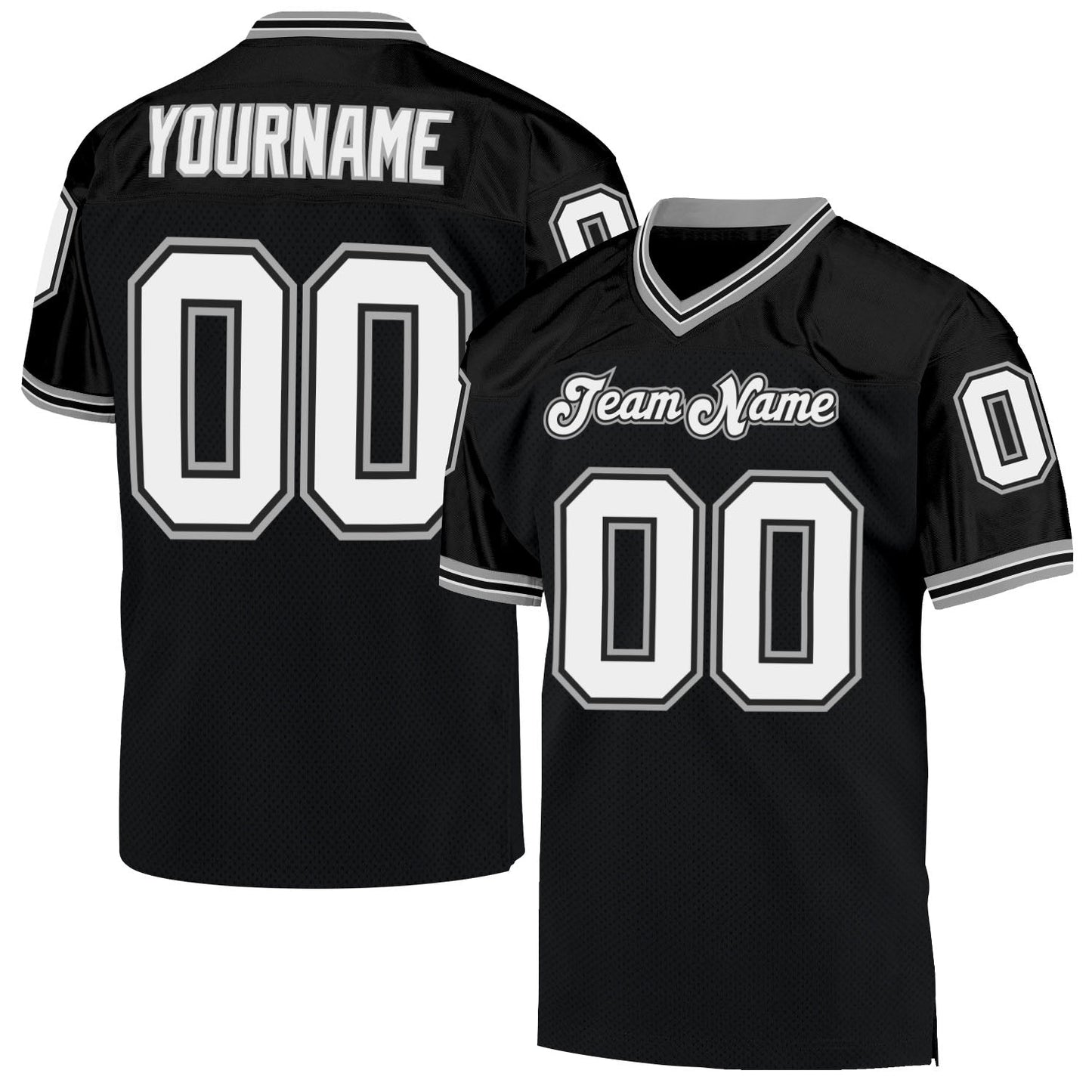 Custom Black White-Gray Mesh Authentic Throwback Football Jersey Limited