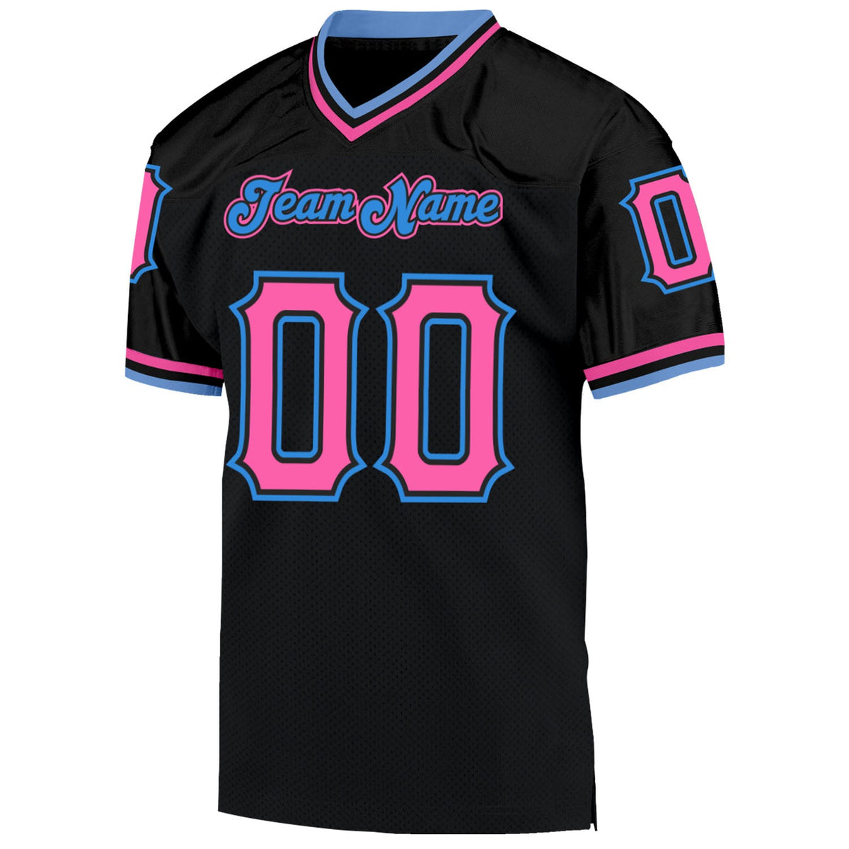Custom Black Pink-Powder Blue Mesh Authentic Throwback Football Jersey Limited