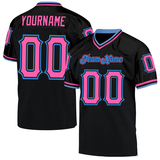 Custom Black Pink-Powder Blue Mesh Authentic Throwback Football Jersey Limited