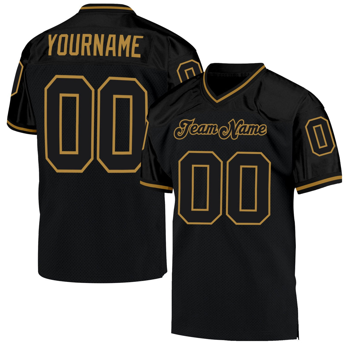 Custom Black Black-Old Gold Mesh Authentic Throwback Football Jersey Limited