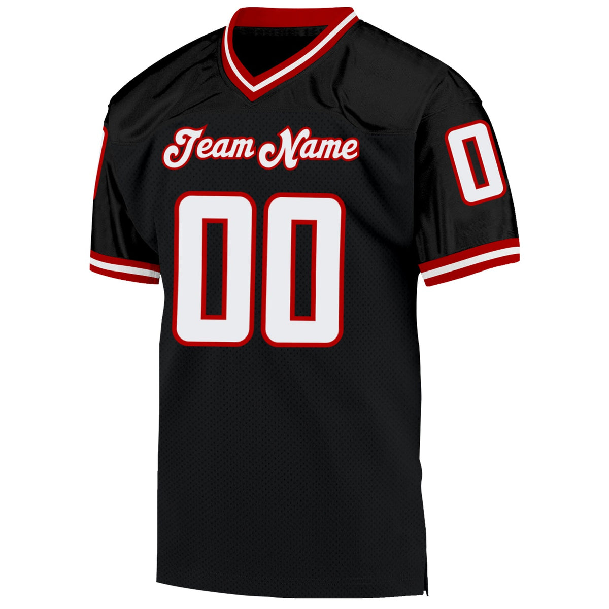 Custom Black White-Red Mesh Authentic Throwback Football Jersey Limited