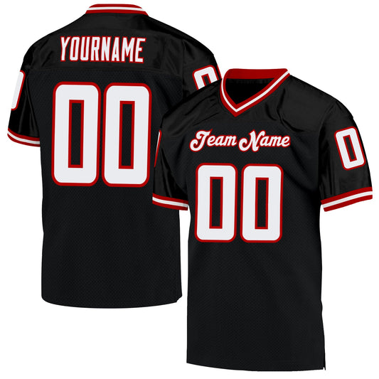 Custom Black White-Red Mesh Authentic Throwback Football Jersey Limited